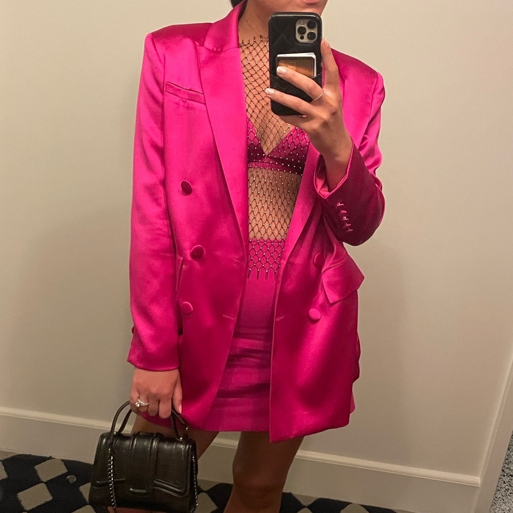 Bella Barnett Fuscia Blazer, Skirt and Bralette Set
